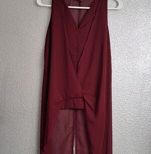 Sans Souci Maroon Sheer Hi/Low Blouse   Size S